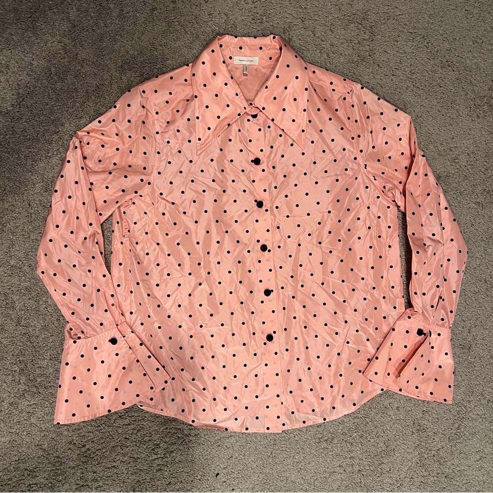 $595 Marc Jacobs light Pink Black polka dot silk blouse est. size 4